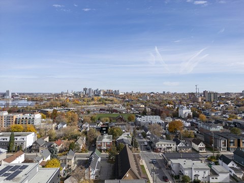 a view of the city from a skyscraper