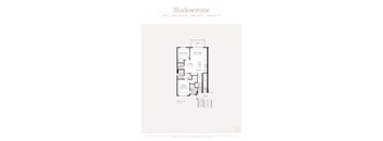 A floor plan for a Shadowstone apartment shows a living area with a couch and a chair.