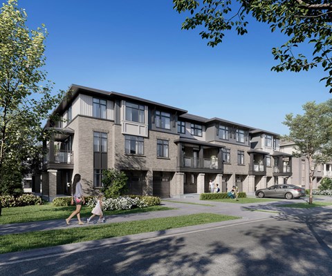 a rendering of an apartment building with people walking on a sidewalk