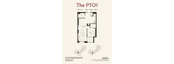 A floor plan for a 778 square foot apartment with one bed and two baths.