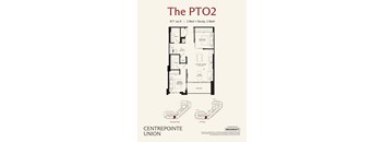 A floor plan for a 2 Bed 2 Bath apartment at The PTO2.