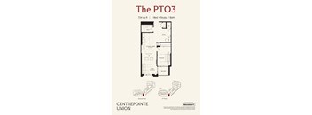 A floor plan for a 734 square foot home with one bed, one study, and one bath.