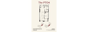 A floor plan for a 710 sq ft apartment with 1 bed and study and 1 bath.