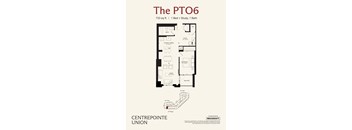 A floor plan for a 733 sq ft home with 1 bed, study, and 1 bath.