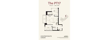 A floor plan for a 2 Bedroom, 2 Bathroom apartment at The PT17.