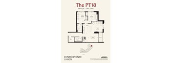 A floor plan for a 2 Bedroom, 2 Bathroom apartment at The PT18.
