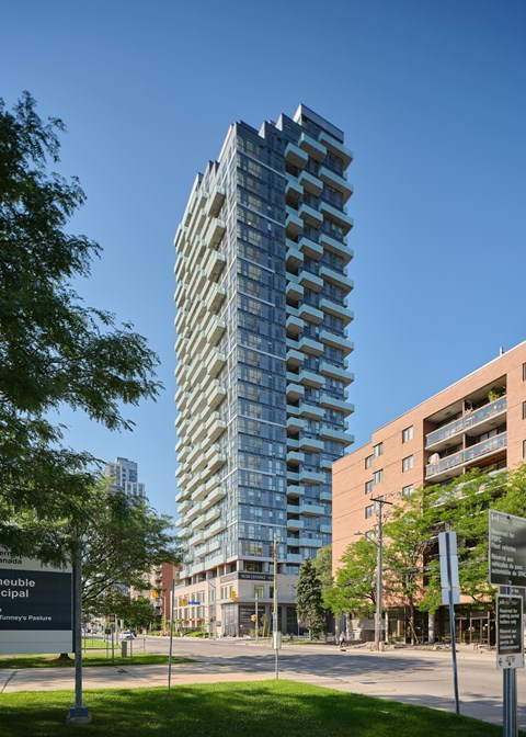 A tall glass building