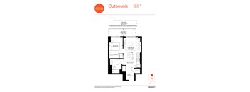 A floor plan for a 559 square foot interior.