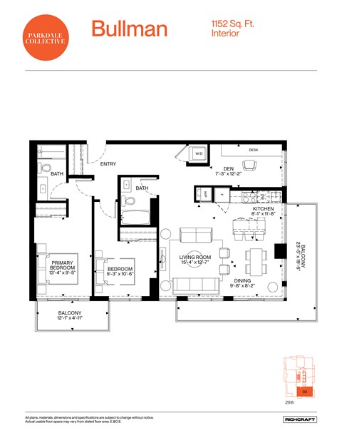 A floor plan for a Bullman interior at 1152 Sq. Ft.