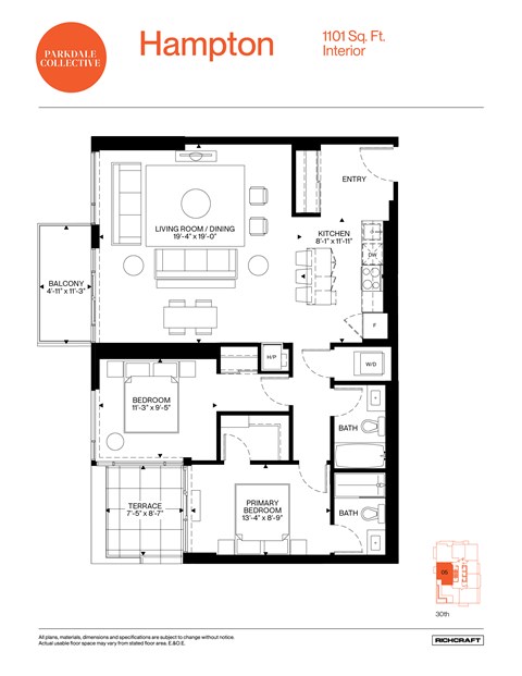 A floor plan for a Parkdale Collective apartment in Hampton.