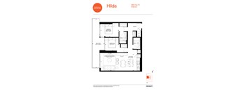 A floor plan for a Hilda interior at 964 Sq. Ft.