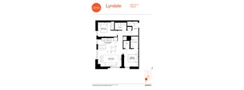 A floor plan for an interior of a building with a living room, kitchen, bathrooms, and an entry.