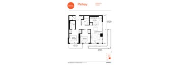 A floor plan for a Pinhey apartment shows a living room, dining room, kitchen, and three bedrooms.