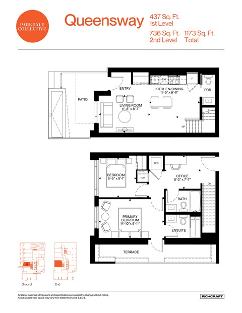 A floor plan for a two-story home with a living room, kitchen, and bathroom.