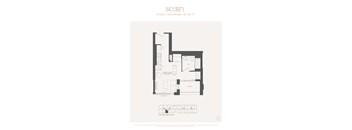 A floor plan for a studio apartment with a bathroom and kitchen.