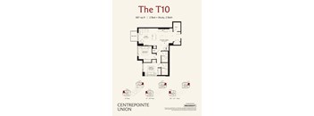 A floor plan for a 2 bedroom apartment with a study and 2 bathrooms.