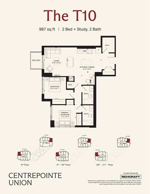 A floor plan for a 2 bedroom apartment with a study and 2 bathrooms.