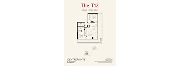 A floor plan for a 2 bedroom, 2 bath apartment sized at 830 square feet.