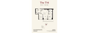A floor plan for a 2 bedroom, 2 bath apartment.