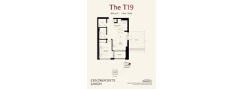 A floor plan for a 605 square foot apartment with one bed and one bath.