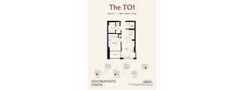 A floor plan for a 586 square foot, one bedroom, one bath apartment.