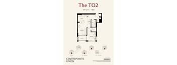 A floor plan for a 1 bedroom apartment sized at 627 square feet.