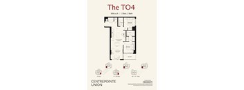 A floor plan for a 2 bedroom, 2 bath apartment sized at 938 square feet.