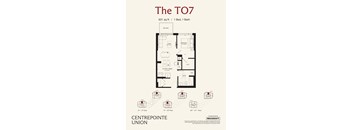 A floor plan for a 631 sq ft apartment with 1 bed and 1 bath.