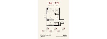 A floor plan for a 2 Bedroom, 2 Bathroom apartment at The TO9.