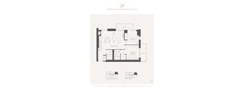 A black and white image of a floor plan for a 2 bedroom, 2 bathroom apartment.
