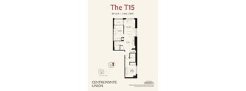 A floor plan for a 2 Bedroom, 2 Bathroom apartment at The T15.