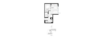 A floor plan of a building with rooms and corridors.