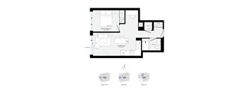 A floor plan of a house with three bedrooms and a basement.