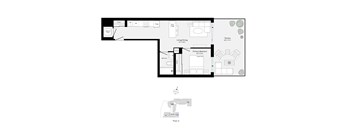 A floor plan of a house with a terrace and a primary bedroom.