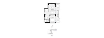 A floor plan of a house with a living room, dining room, kitchen, and two bathrooms.