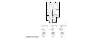 A floor plan of a building with a private room and four other rooms on different floors.
