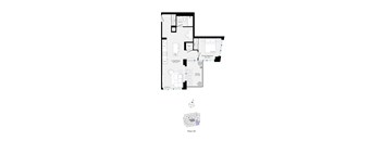A floor plan of a house with a living room, kitchen, and two bedrooms.