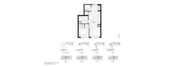 A set of architectural drawings showing the layout of a building from the ground floor to the roof.