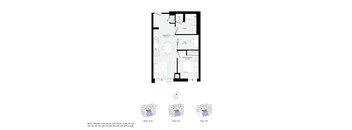 A black and white floor plan of a building with three different views of floor 22.