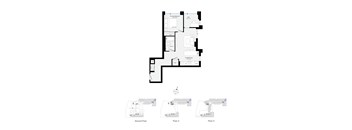 A floor plan of a building with three different views of the ground floor.