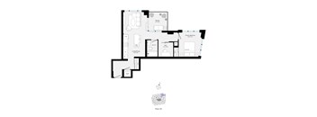 A floor plan of a house with a living room, dining room, kitchen, and bathrooms.