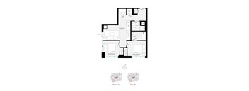 A floor plan of a building with two different colored sections indicating two different types of rooms.