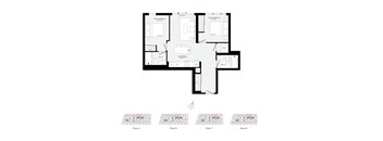 A floor plan of a house with four bedrooms and a basement.