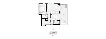 A floor plan of a house with a kitchen, living room, dining room, and two bedrooms.