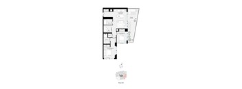 A floor plan of a building with rooms and furniture indicated.