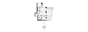 A floor plan of a house with a living room, dining room, kitchen, and two bathrooms.