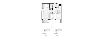 A floor plan of a house with a kitchen, living room, dining room, and bedrooms.