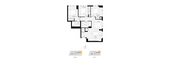 A floor plan of a building with rooms labeled, such as "Kitchen" and "Bathroom."