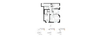 A floor plan of a house with three floors and a detailed view of each floor.