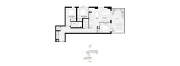 A floor plan of a house with a terrace and a garage.